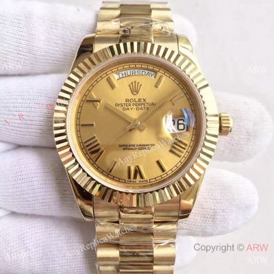 High Quality Copy Rolex Day-Date 40MM Watch MingZhu Movement All Gold Roman Markers